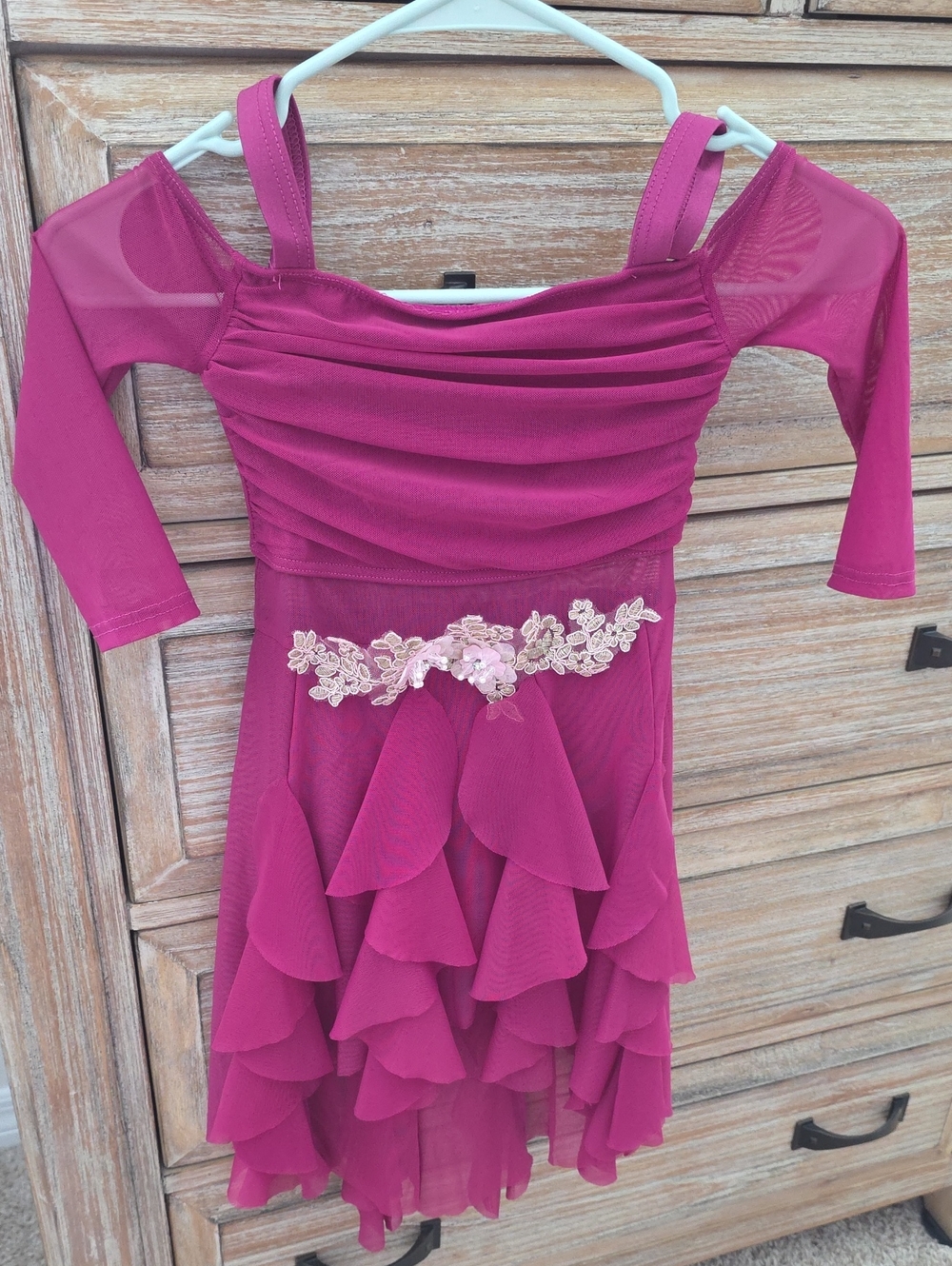 Weissman Fuchsia Layered Dance Dress with Floral Applique